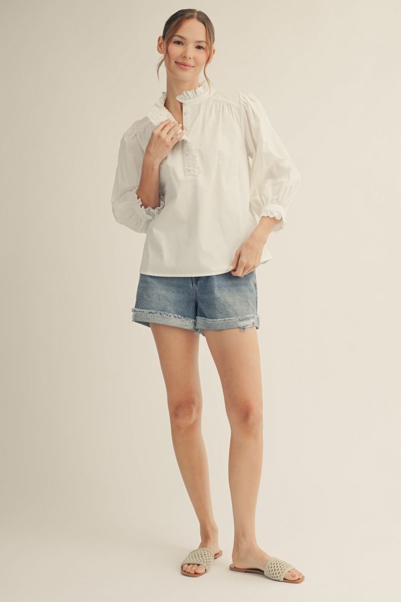 Eyelet Button Up Blouse