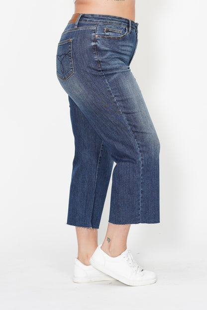 Dark Wash Wide Crop Pocket Embroidery Jeans