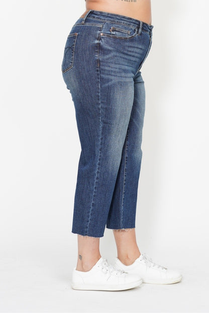 Dark Wash Wide Crop Pocket Embroidery Jeans