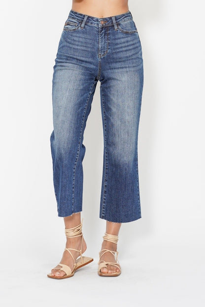 Dark Wash Wide Crop Pocket Embroidery Jeans