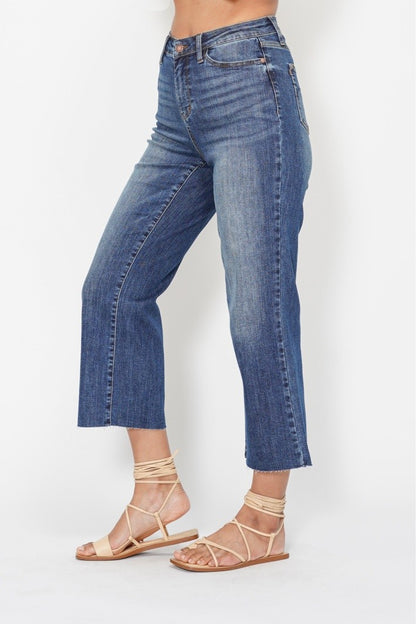 Dark Wash Wide Crop Pocket Embroidery Jeans