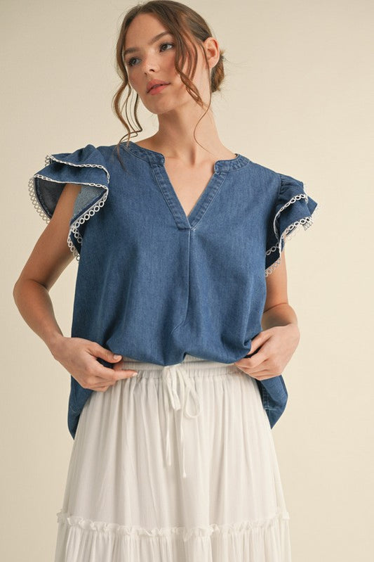 Eyelet Denim Blouse