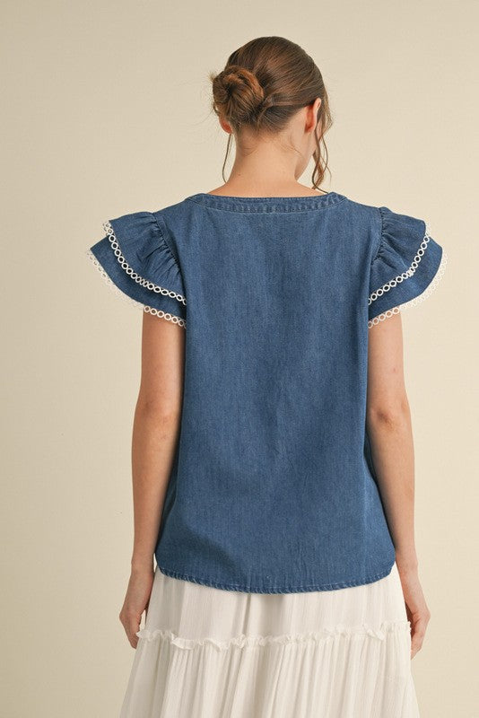 Eyelet Denim Blouse