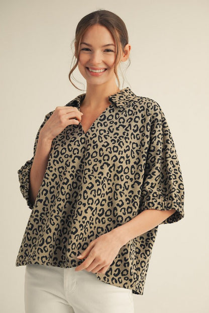 Leopard Drop Shoulder Blouse