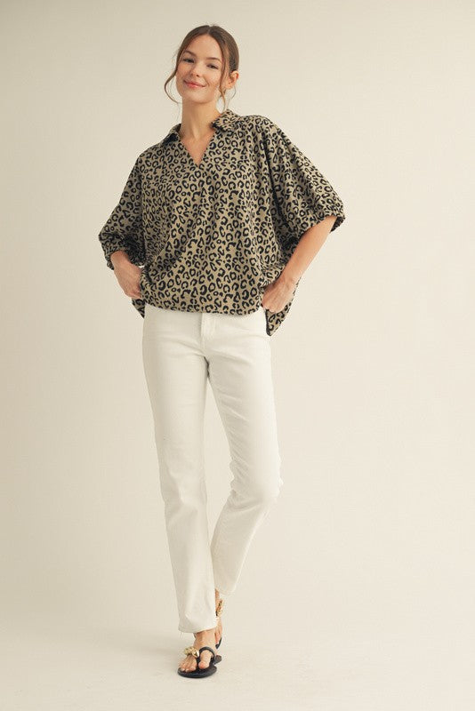 Leopard Drop Shoulder Blouse