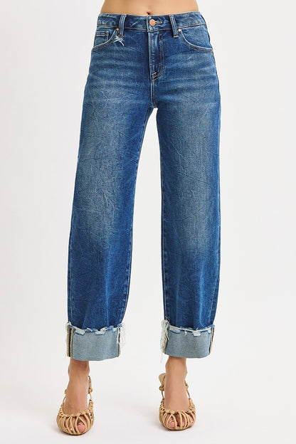 High Rise Crop Boyfriend Cufffed Jeans