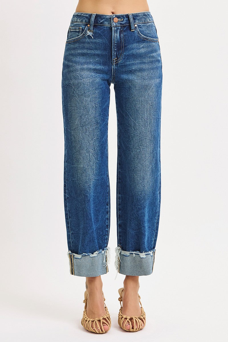 High Rise Crop Boyfriend Cufffed Jeans