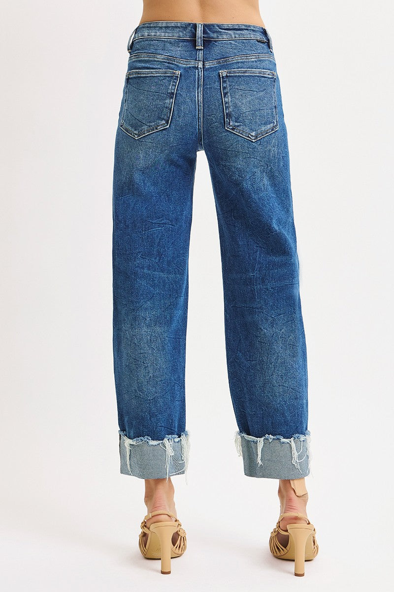High Rise Crop Boyfriend Cufffed Jeans