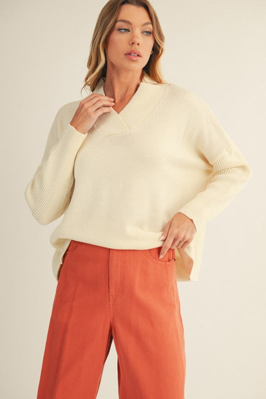 Drop Shoulder V-Neck Sweater