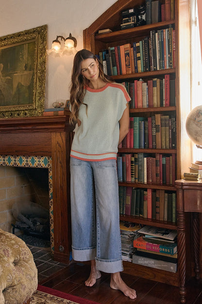 Comfort Stretch Wide Leg Cuff Jeans