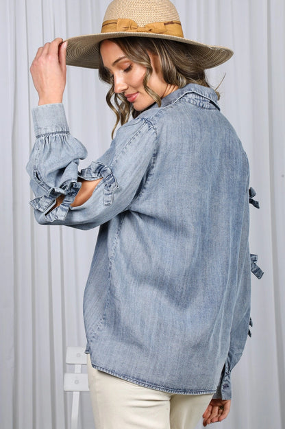 Chambray Denim Bow Button Down