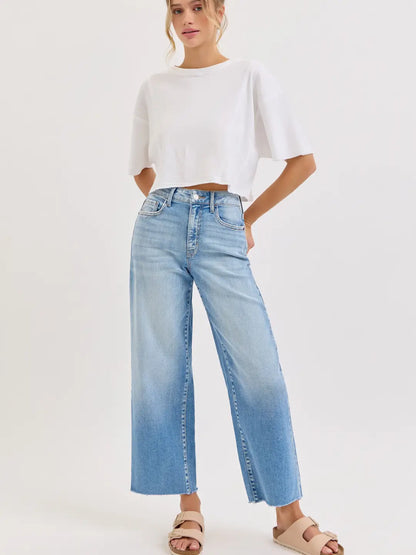 High Rise Crop Wide Leg with Raw Hem