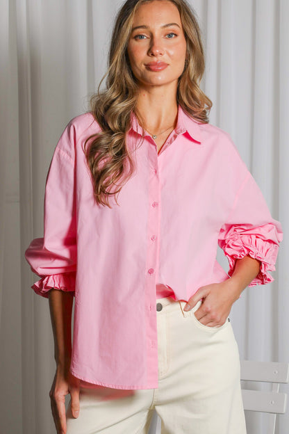 Oversized Ruffle Button Down