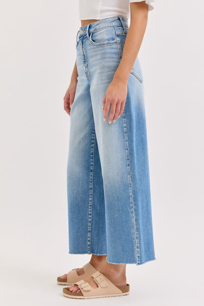 High Rise Crop Wide Leg with Raw Hem