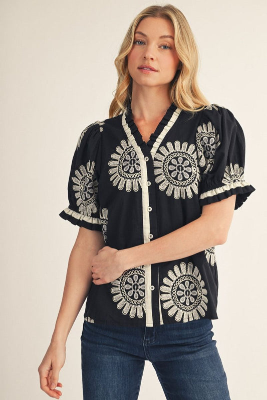 Flower Embroidered Blouse