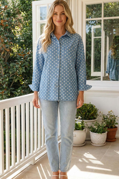 Polka Dot Denim Button Down