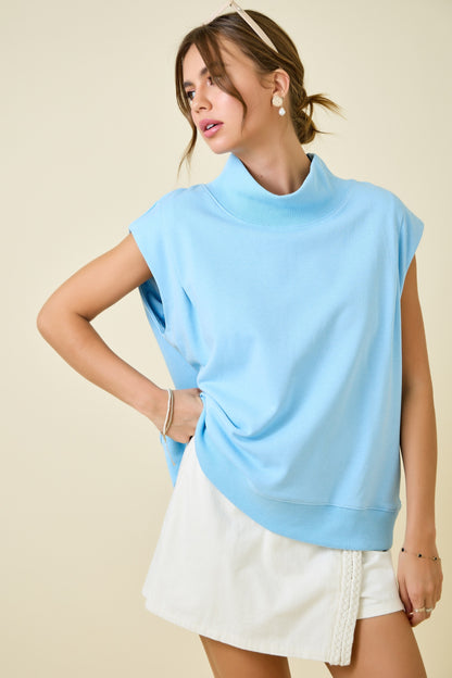 Sleeveless Mock Neck Sweatshirt