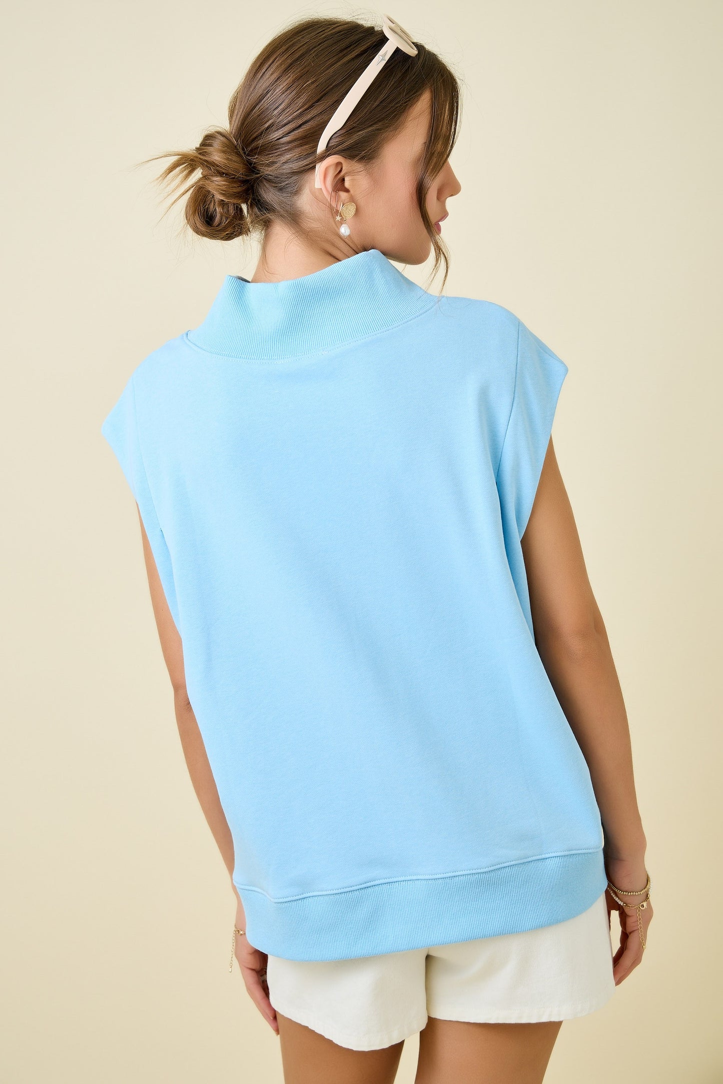 Sleeveless Mock Neck Sweatshirt
