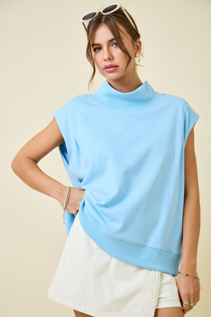 Sleeveless Mock Neck Sweatshirt