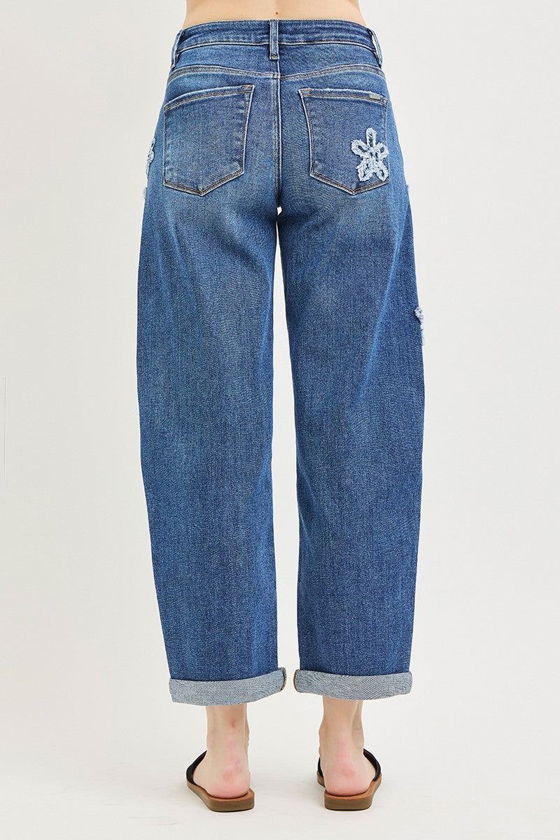 Flower Patch Cropped Barrel Jeans