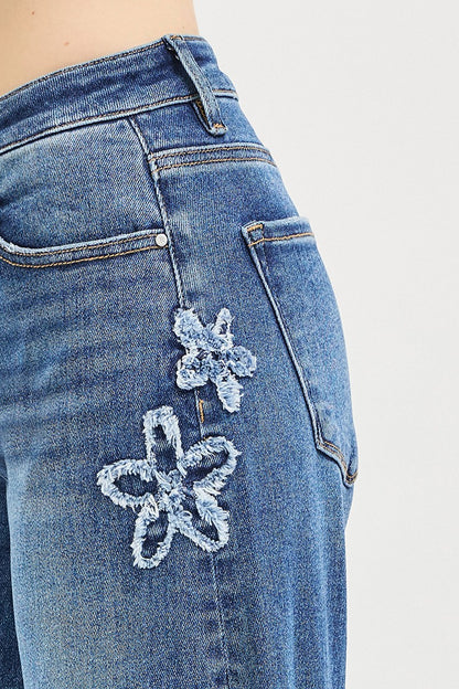 Flower Patch Cropped Barrel Jeans