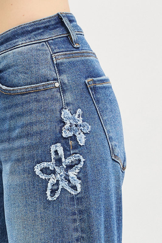 Flower Patch Cropped Barrel Jeans