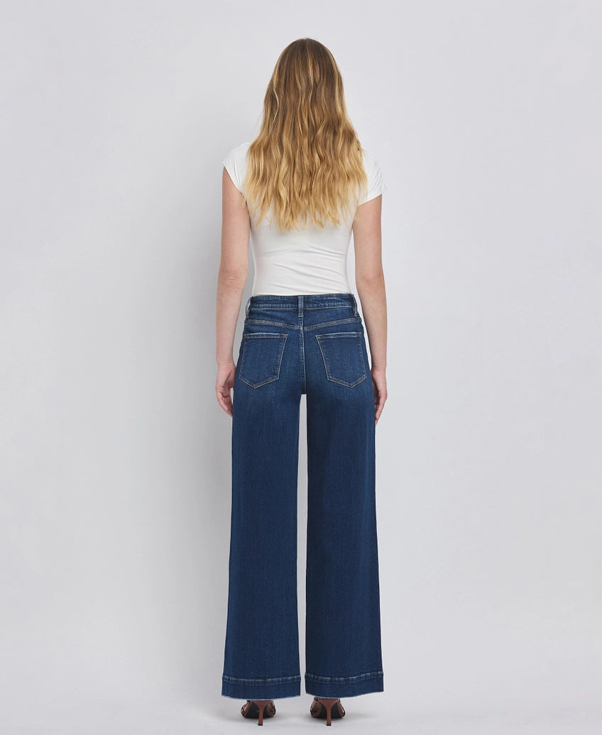 High Rise Wide Leg Trouser in Dark Denim