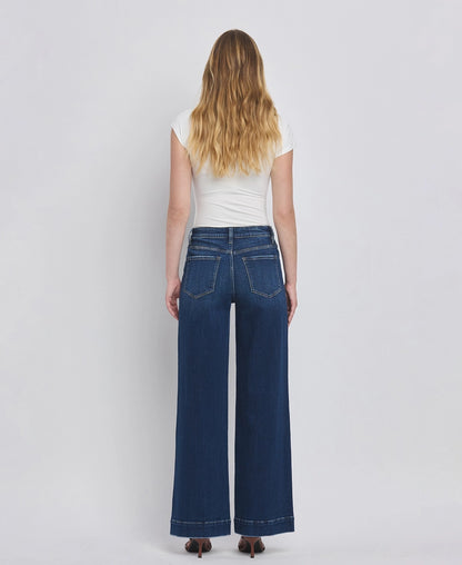 High Rise Wide Leg Trouser in Dark Denim