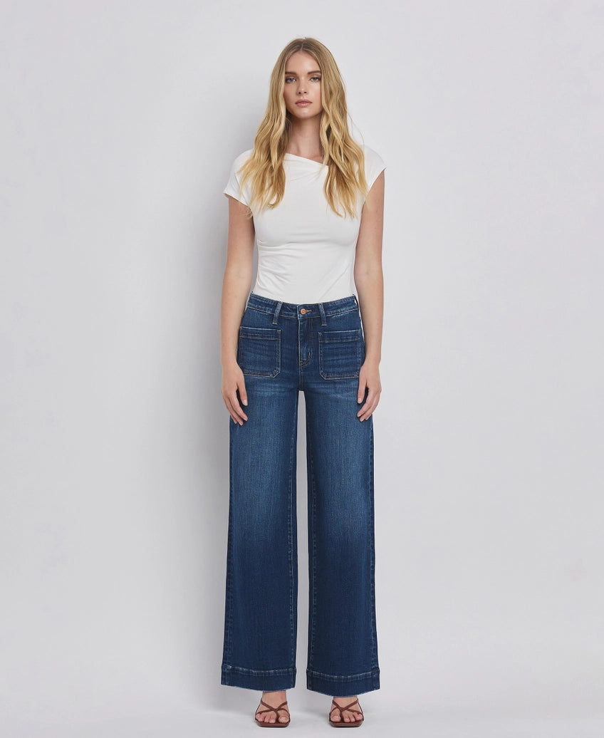 High Rise Wide Leg Trouser in Dark Denim