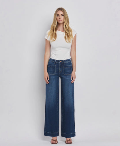 High Rise Wide Leg Trouser in Dark Denim