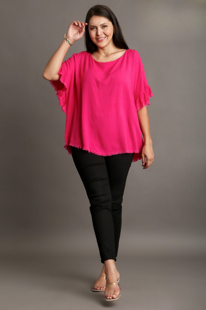 Linen Ruffle Sleeve Top