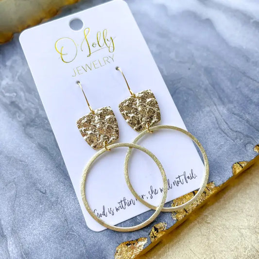 Reese Earrings- Gold Textured W/Hoop