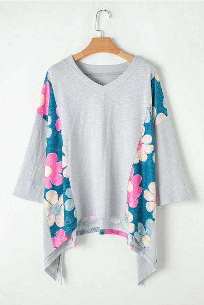 Floral Colorblock High Low Top
