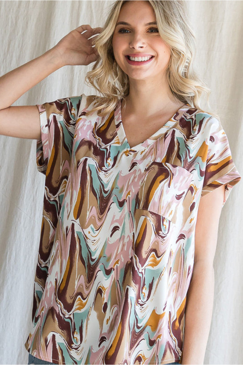 Marble Swirl V-Neck