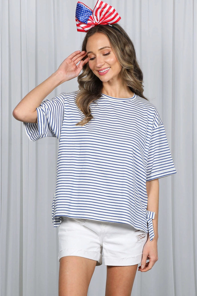 Bow Detail Striped Cotton Top
