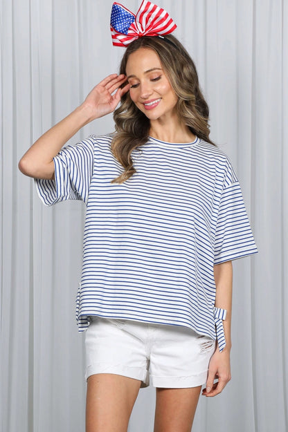 Bow Detail Striped Cotton Top
