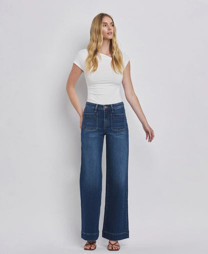High Rise Wide Leg Trouser in Dark Denim