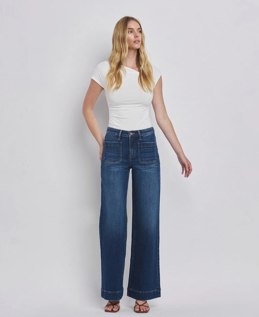 High Rise Wide Leg Trouser in Dark Denim