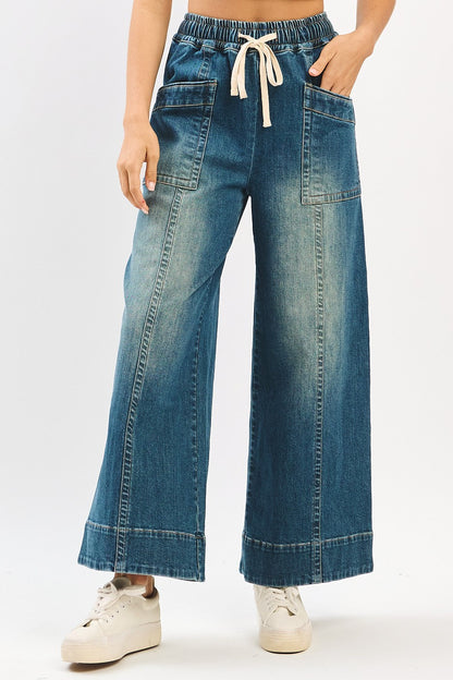 Denim Wide Leg Drawstring Pants