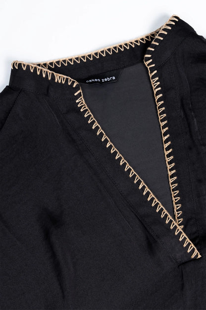 Whipstitch Drop Shoulder Blouse