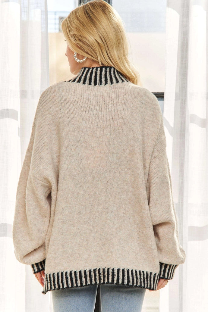 Edge Stripe Mock Neck Sweater