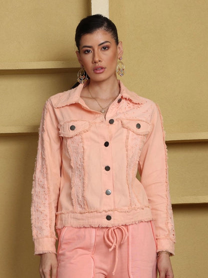 Twill Denim Jacket with Eyelet Detail