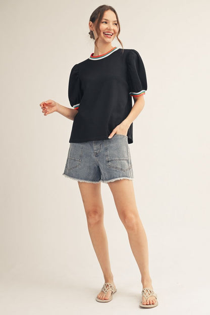 Color Rib Pullover Top