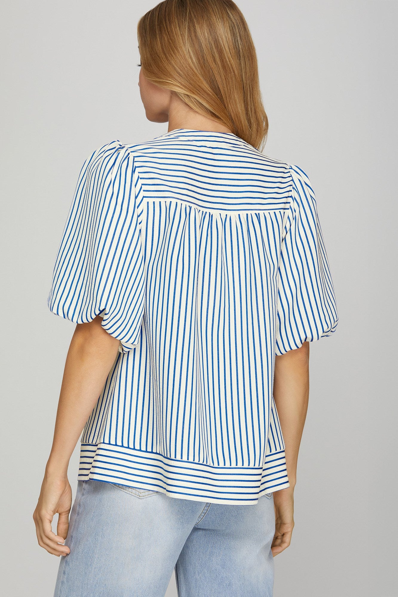 Bubble Sleeve Stripe Top