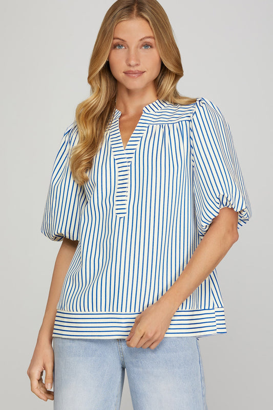 Bubble Sleeve Stripe Top