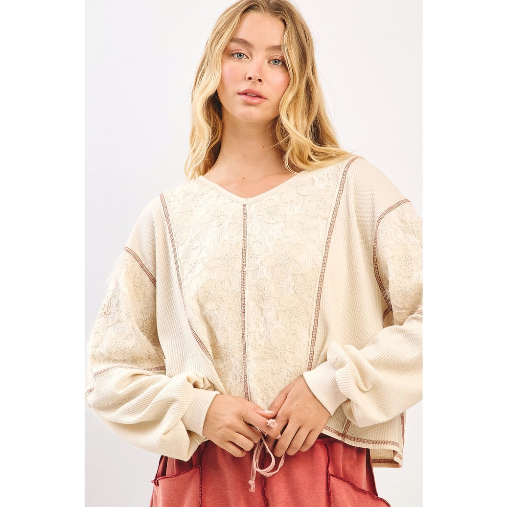 Floral Contrast Stitch Top