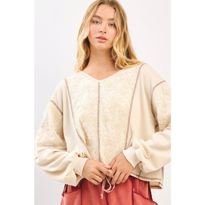 Floral Contrast Stitch Top