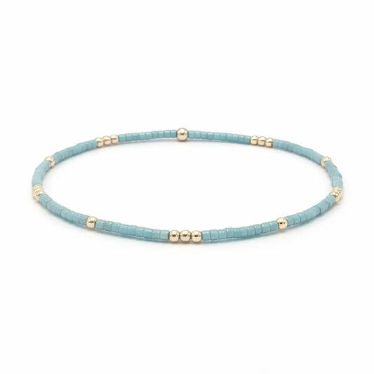 2mm Newport Pale Turquoise Blue + Gold Filled Waterproof Bracelet