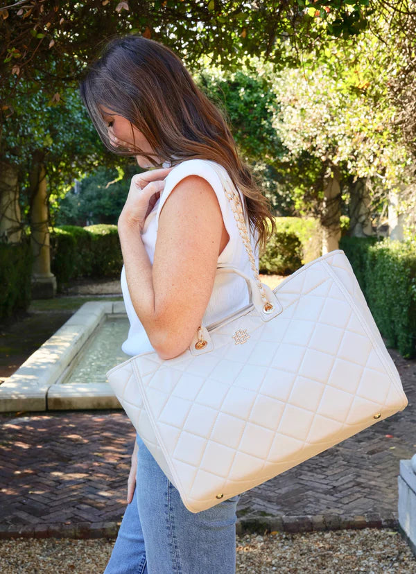 Melissa Tote Bag in Cream Quilted