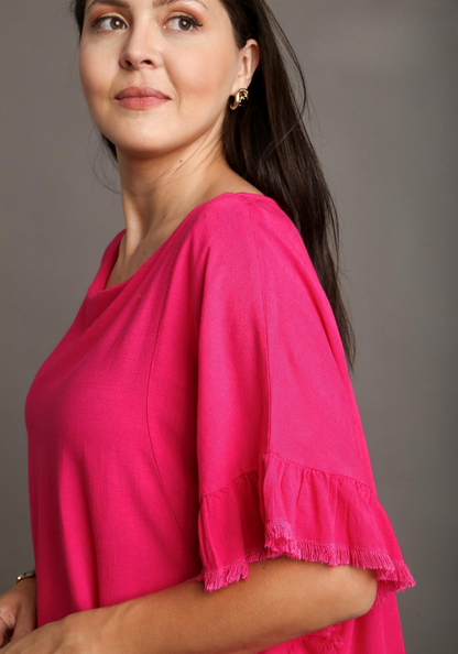 Linen Ruffle Sleeve Top